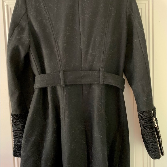 GUESS Black Wool Coat w/Chenille Boucle Collar & Cuffs Asymmetrical Zip Front S - Picture 13 of 14